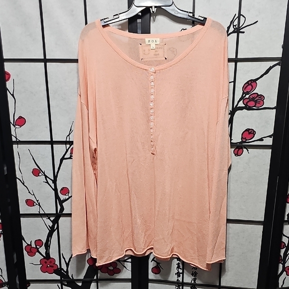POL Acrylic Pink Long Sleeve Button Blouse Top Size Large Love in Cali - Picture 1 of 8